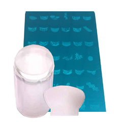 Kit Stamping Uñas Placa Gigante + Sello Silicona Grande