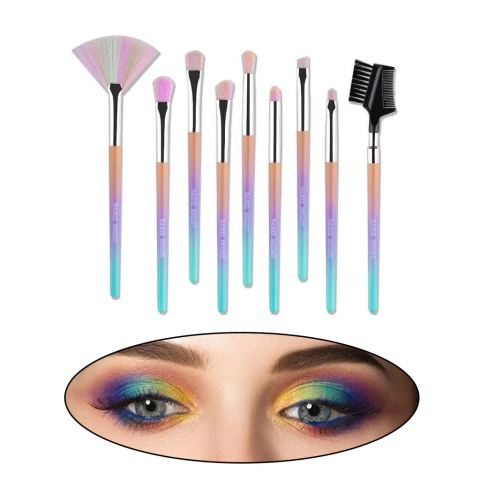 Set 9 Pinceles Ojos Sombras Cejas Abanico Maquillaje