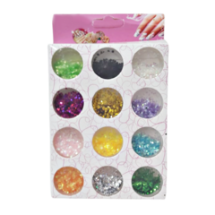 Deco uñas cola de sirena colores en pote caja x 12 unid