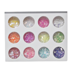 Deco uñas cola de sirena colores pastel en pote caja x 12 unid