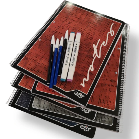 Combo universitario de 5 cuadernos, 4 biromes y dos marcadores de color