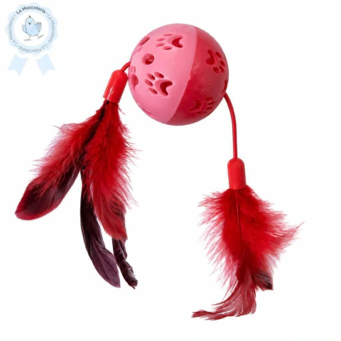 Pelota con sonajero y plumas para gatos