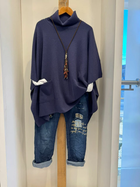 Conjunto poncho y babucha de jean - comprar online