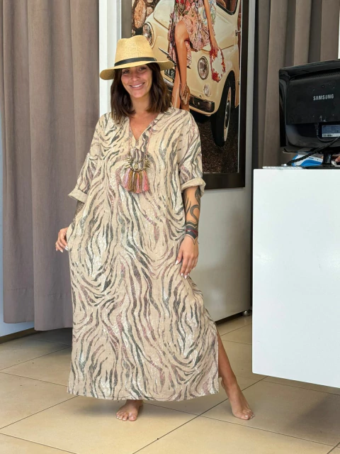 Vestido Italiano de nudo de lino acebrado - comprar online