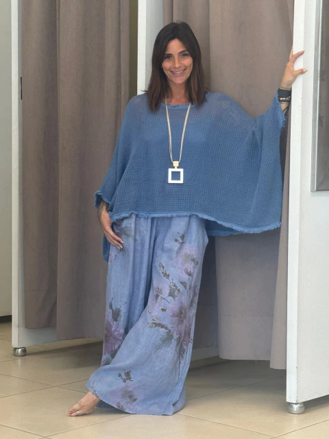 Conjunto de poncho de red y palazo estampado - comprar online