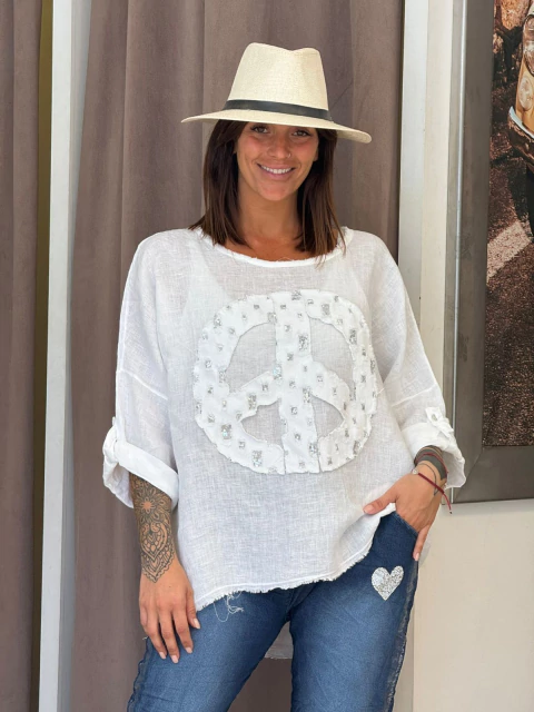 Blusa de lino con simbolo de la paz - comprar online