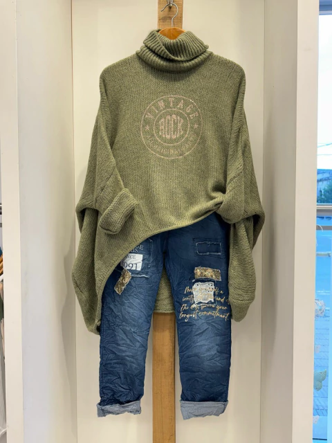 Conjunto italiano polera vintage rock y babucha de jean - comprar online