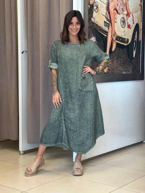 Vestido de lino Italiano con detalle en el bolsillo - comprar online