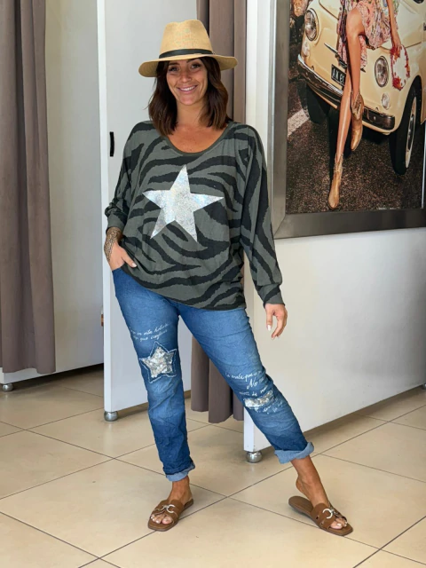 Conjunto Italiano sueter estrella liviano y babucha de jean - comprar online