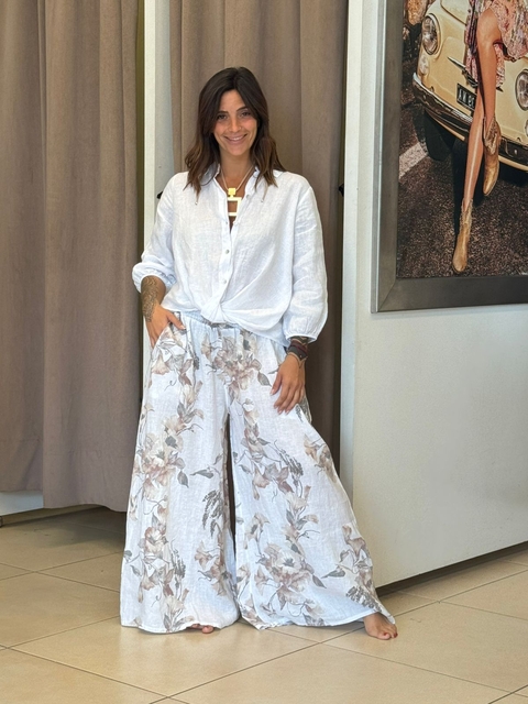 Conjunto de camisa nudo y palazo de lino - comprar online