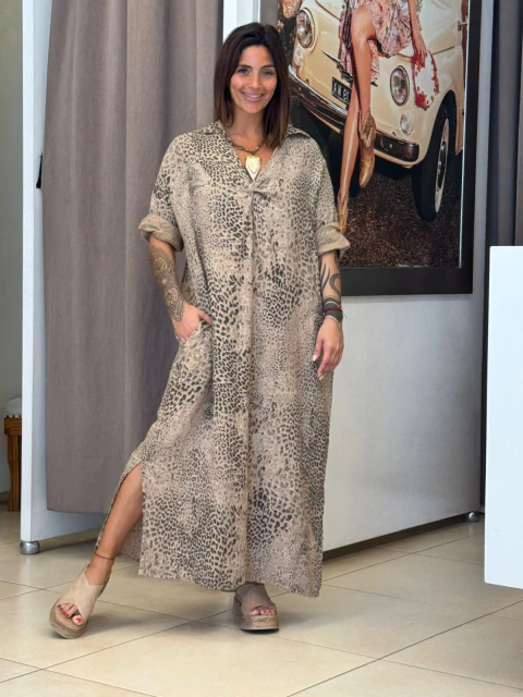 Vestido Italiano con nudo de lino animal - comprar online