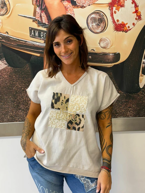 Remera de animal algodon y lino - comprar online