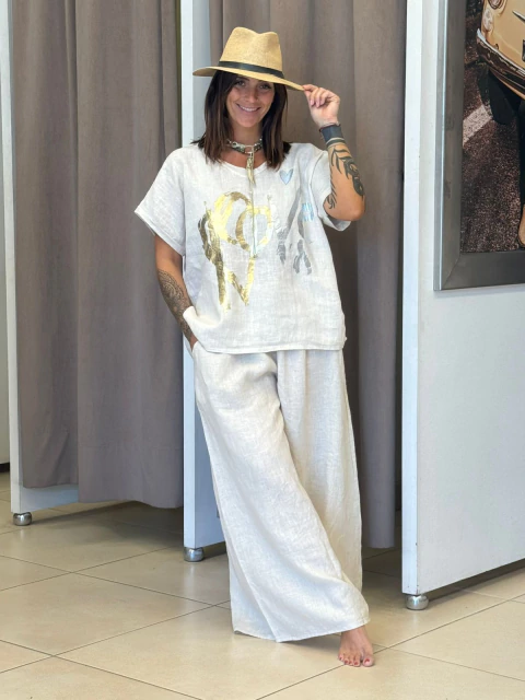 Conjunto de lino remera y palazo - comprar online