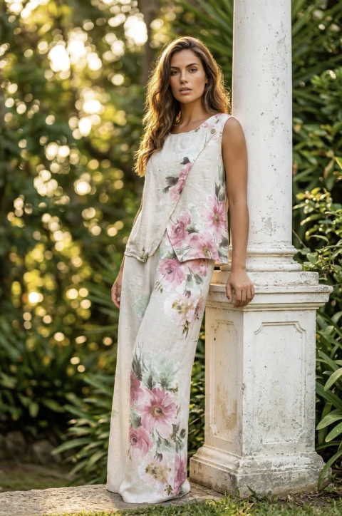 Conjunto de lino estampado