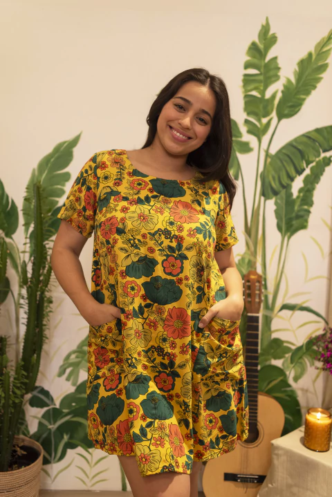 Vestido Aruba Flores Amarillas - comprar online