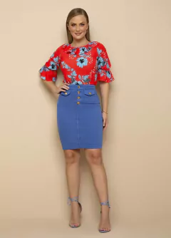 Saia Sarja Tradicional Collor Azul - Majurye Modas