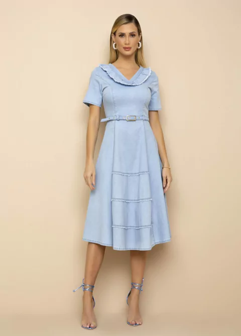 Vestido Godê Jeans Com Desfiados