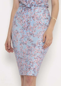 Saia Lápis Sarja Estampa Exclusiva Com Botões Encapados Laura Rosa Jeans