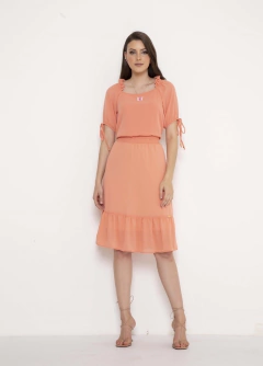 Vestido Evasê Plano Pêssego Laura Rosa Jeans - loja online