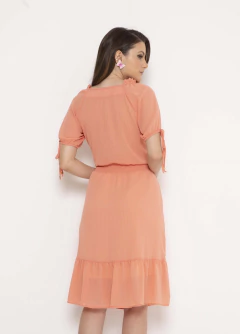 Vestido Evasê Plano Pêssego Laura Rosa Jeans - Majurye Modas
