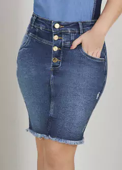 Saia Tradicional Jeans Com Barra Desfiada 50cm