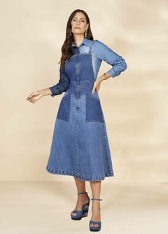 Salopete Evasê Bloco de Cor Jeans