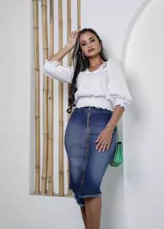 Blusa 3/4 Tricoline com Lastex Maria Moura - Majurye Modas