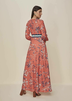 Vestido Crepe Longo Estampado com Ribana - Majurye Modas