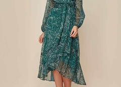 Vestido Plano Estampado com Falso Transpasse - loja online