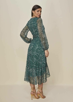 Vestido Plano Estampado com Falso Transpasse - comprar online