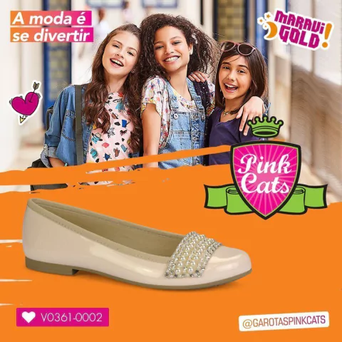 Sapatilha Infantil Menina Pink Cats Verniz Nude