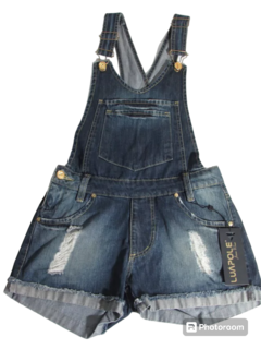 Jardineira Jeans com Alças Reguláveis Luápole Puído Azul Escuro