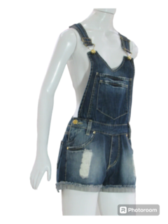 Jardineira Jeans com Alças Reguláveis Luápole Puído Azul Escuro