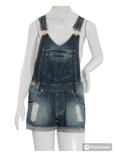 Imagem do Jardineira Jeans com Alças Reguláveis Luápole Puído Azul Escuro