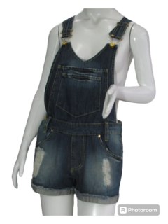 Jardineira Jeans com Alças Reguláveis Luápole Puído Azul Escuro - comprar online