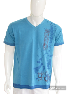 Camisa Masculina Maresia Gola v Manga Curta Azul