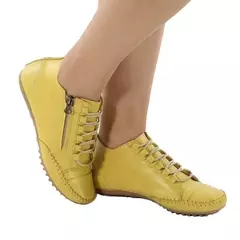 Botinha Mocatênis Feminina Via Jully Calce Fácil Couro Legitimo Amarelo na internet