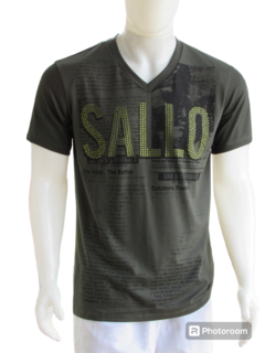 Camiseta Sallo Masculina Gola v Silk Verde Exercito