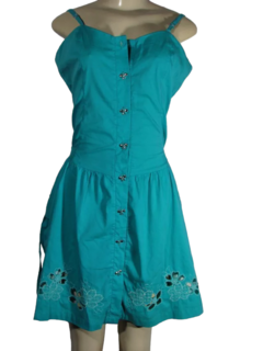 Vestido Curto Ponto Por Ponto Linho Verde Bordado
