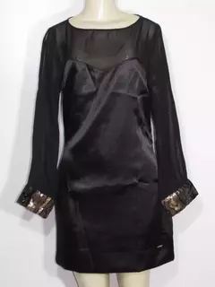 Vestido Quezoa festa c/manga longa chiffon - netpizante