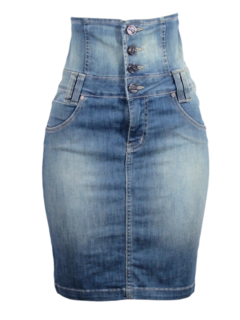 Saia Jeans Luápole Media Cintura Alta Modeladora
