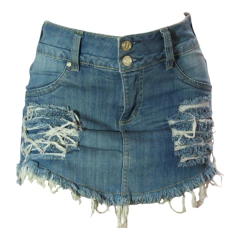 Short Saia Luapole Jeans Com Puídos Cós Médio Coleção Verão - comprar online