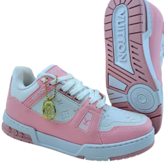 Tênis Feminino Moda Luxo Lv Branco Rosa 34 ao 39