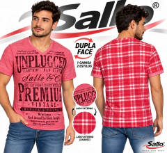 Camisa Sallo Masculina Gola V Dupla Face Xadrez