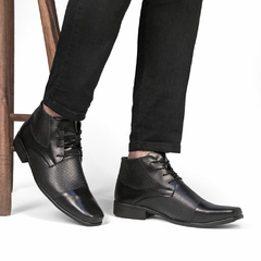 Bota Social Moda Masculina confeccionada em Couro Ecológico 1081 San Lorenzo Graxo Preto