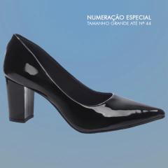 Sapato Scarpin Salto Bloco Grosso Tamanho Grande 40 ao 44 Verniz Preto - netpizante