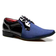 Sapato Social Masculino Executivo Calvest Com Textura Verniz Preto Marinho