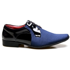 Sapato Social Masculino Executivo Calvest Com Textura Verniz Preto Marinho - comprar online
