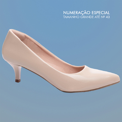 Sapato Scarpin Feminino Salto Fino Baixo Numeração Grande Até o 43 Verniz Bege