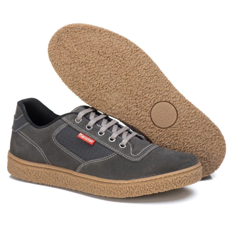 Sapatênis Casual Masculino Camurça Couro Grafite